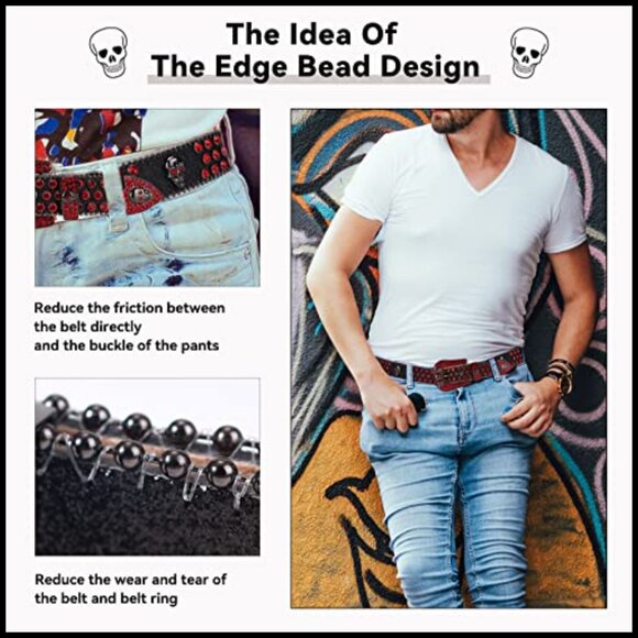 PU Leather Rhinestone Belt with Skull Buckle for Western Fashion main image 7